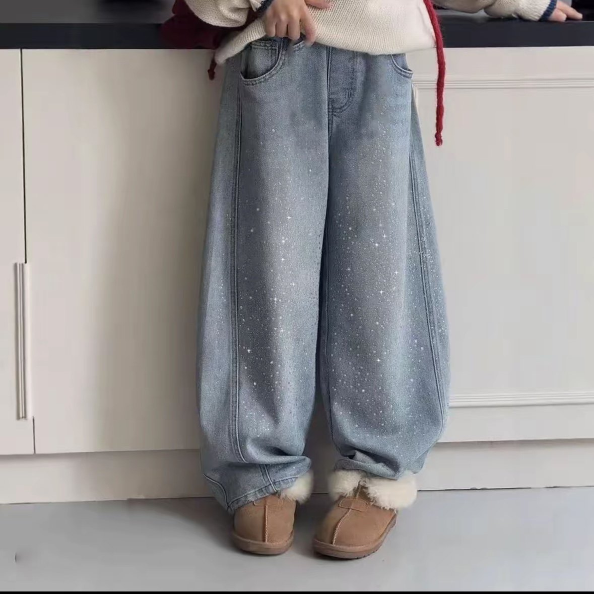 【满目星河】秋冬新款亮闪闪休闲加绒韩版时尚牛仔裤AKZ022,童装/婴儿装/亲子装,儿童牛仔裤,淘宝优惠券,粉丝福利购,淘宝优惠卷