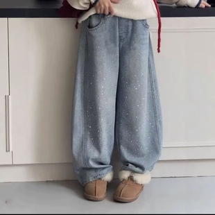 【满目星河】秋冬新款亮闪闪休闲加绒韩版时尚牛仔裤AKZ022