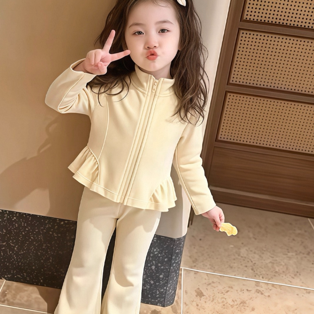 女童秋装休闲套装中小童立领拉链荷叶边卫衣微喇长裤两件套ETZ292图片