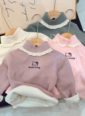 HHkids冬季必入加绒加厚花边打底衫女童半高领长袖t恤内搭ACT051