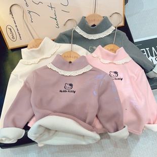 t恤内搭ACT051 女童半高领长袖 HHkids冬季 必入加绒加厚花边打底衫