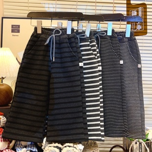 HHkids女童韩系简约百搭条纹阔腿裤 CKZ262 宝宝洋气加绒加厚直筒裤