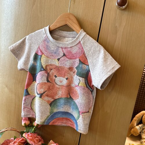 HHkids定制涂鸦萌趣小熊插肩袖冰瓷棉弹力短袖触感更软弹CDT269