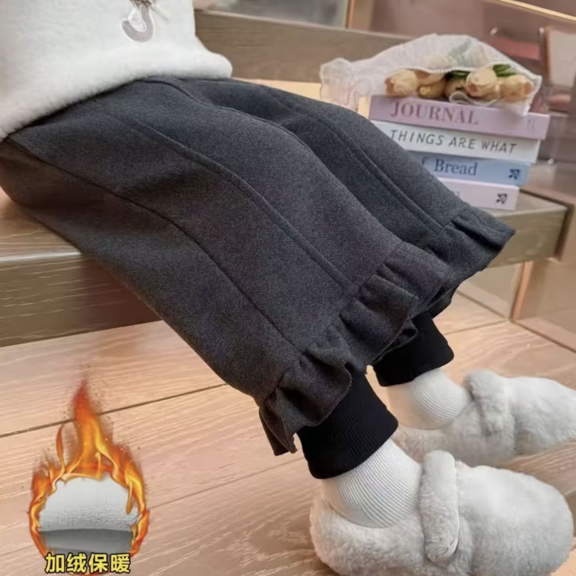 【一条过冬】女童假两件加绒裤子冬季2025新款儿童阔腿裤EKZ251