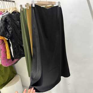 高腰显瘦a字裙 百搭半身裙2024新款 新中式 国风绸面醋酸松紧腰四季