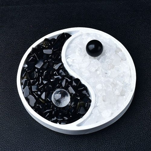 太极八卦盘摆件天然水晶黑曜石球