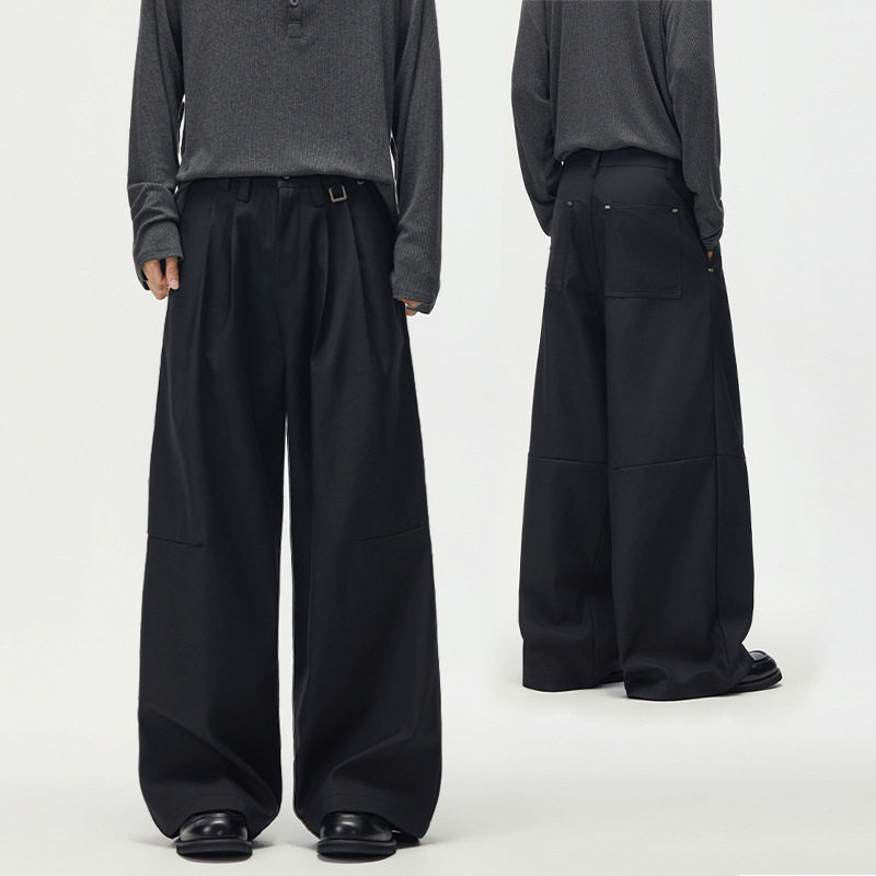 AKDAD王嘉尔同款美式休闲西裤男女宽松高级垂感压皱阔腿抗皱长裤