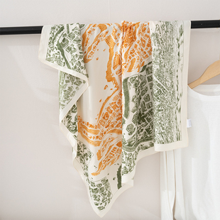 高定美钞配色~90cm超大仿真丝防晒大方巾丝巾正方形披肩骏马之城