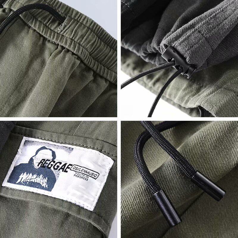 SHAWN YUE 일본 유행 브랜드 루즈 캐주얼 작업복 바지 남성 봄 가을 스트레이트 팬츠 9점 대형 뚱뚱한 남자 퓨어 코튼