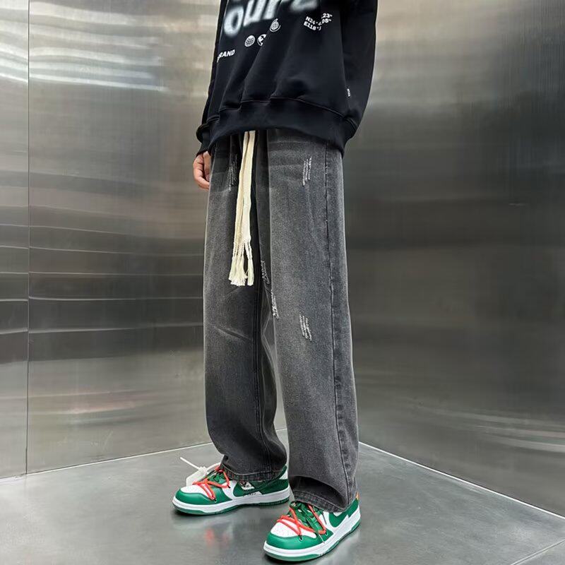청바지 남성 스트레이트 레그 루즈 봄 가을 대형 트렌디 브랜드 다용도 와이드 레그 보이즈 캐주얼 캐주얼 아빠 롱 팬츠
