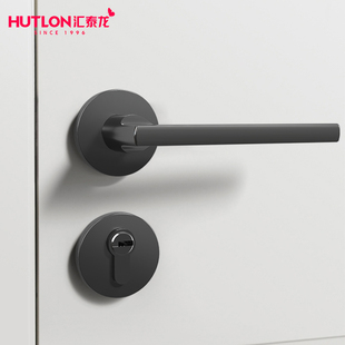 汇泰龙门锁室内卧室北欧黑色两件式化妆室简约房门锁静音实木门锁