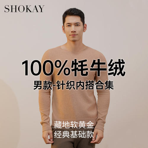 SHOKAY绣嘉100%牦牛绒合集男士基础针织套头休闲商务保暖毛衣
