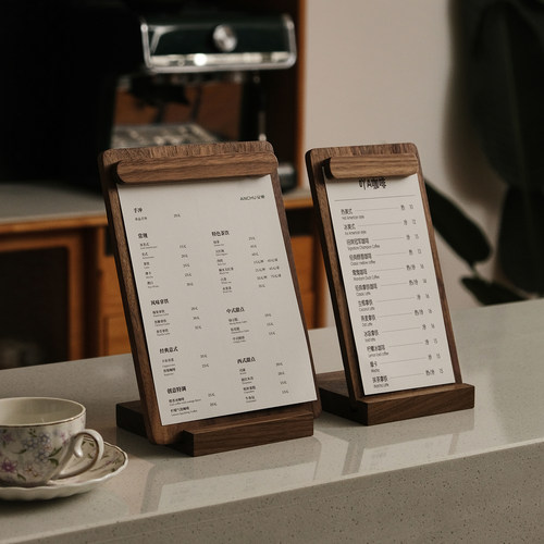 黑胡桃木磁吸立式菜单夹展示牌