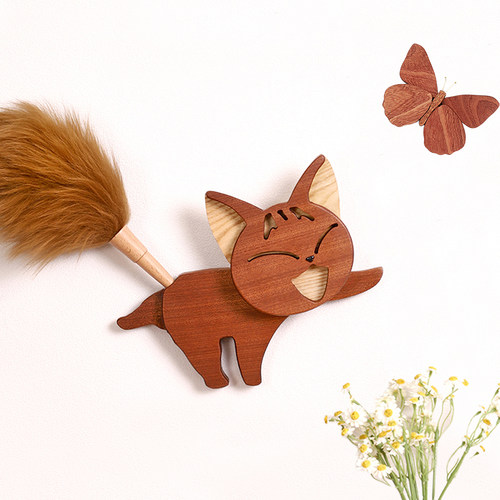 实木家用小猫咪小狐狸除尘掸子