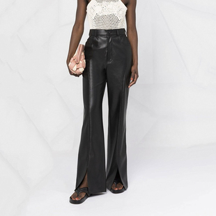 喇叭微阔微喇直筒裤 匈牙利小众设计感皮裤 皮裤 弧度曲线 李李