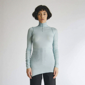 法式 T恤浅蓝色弹力紧身衣lem 小众设计感长袖 高领衫 气质紧身打底衫