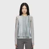 韩国小众设计感长袖 叠穿 T恤渐变晕染假两件圆领套头扎染透视T