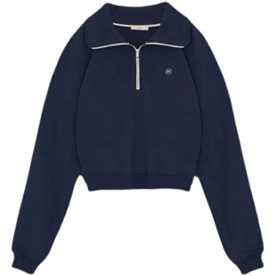 Ryanj21秋翻领卫衣韩国小众设计感卫衣短款 套头 廓形小个子灯笼袖