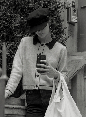 Ryanj韩国小众设计感针织衫学院风polo领毛衣浅灰色撞色毛衣羊毛