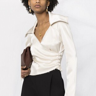 V领裹身衬衣通勤短款 围裹衬衫 上衣 短款 Ryanj匈牙利小众设计感衬衫