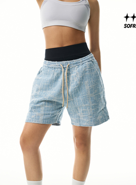 SOFRSH牛仔短裤美式复古潮流水洗做旧宽松五分裤局部破坏款休闲裤