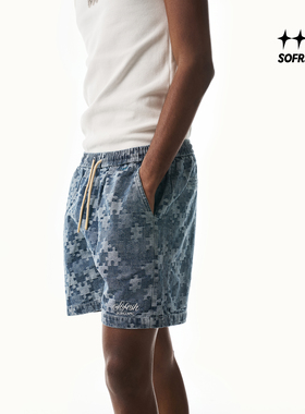 SOFRSH牛仔短裤男美式复古潮流水洗做旧宽松纹理五分裤春夏新款