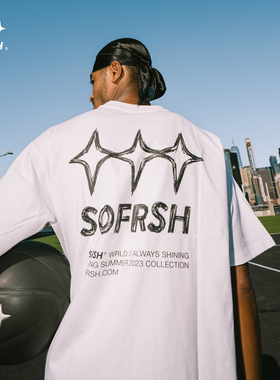 SOFRSH男士短袖T恤美式高街潮流涂鸦星标上衣圆领重磅纯棉宽松夏