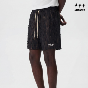 夏2026新款 潮流复古宽松水洗休闲五分裤 男美式 SOFRSH破洞牛仔短裤