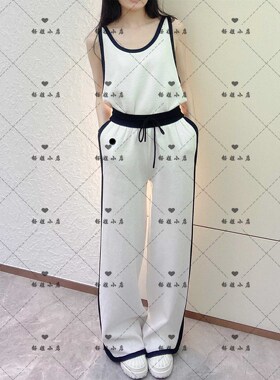 钰姐同款 白色针织运动长裤