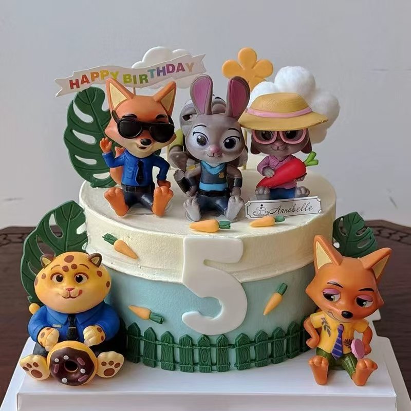 疯狂动物城蛋糕装饰朱迪兔子尼克狐狸闪电牛狮子儿童生日摆件玩具