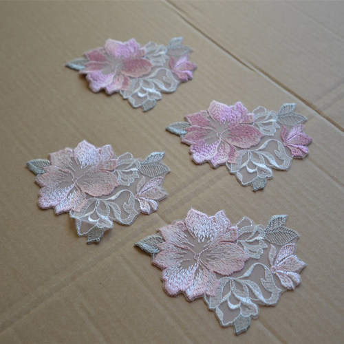 淡粉混色渐变蕾丝DIY裙装婚纱服装辅料破洞花朵装饰贴花布贴