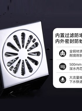 科勒地漏铸铜本体K-R7275T-B-CP防臭防虫地漏卫生间浴室地漏落水