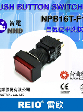 台湾贺电16mm 长方形平头按钮开关 NPB16T-F11 自复位 自锁
