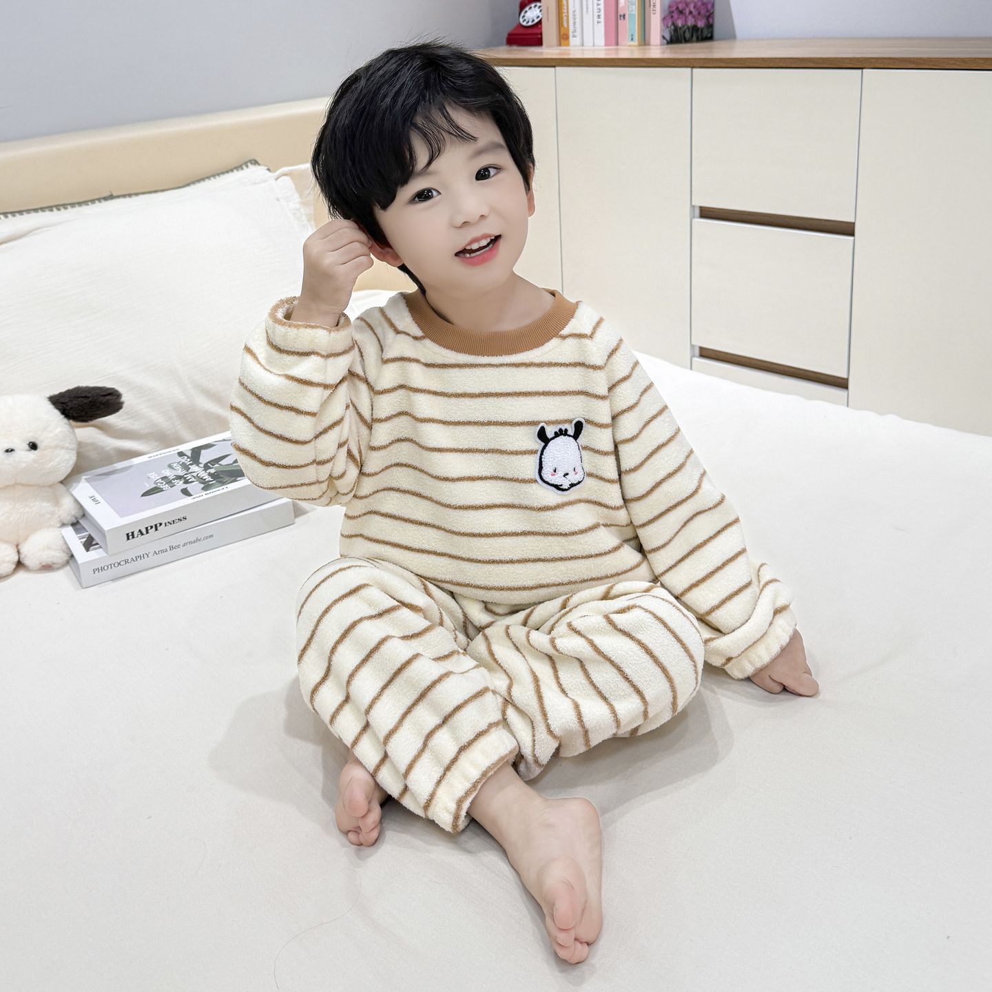儿童睡衣套装男童法兰绒保暖秋冬