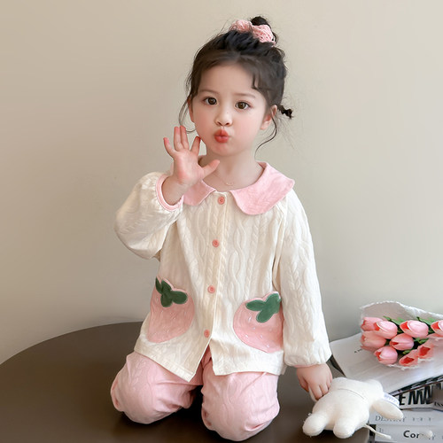 女童纯棉睡衣春秋家居服套装