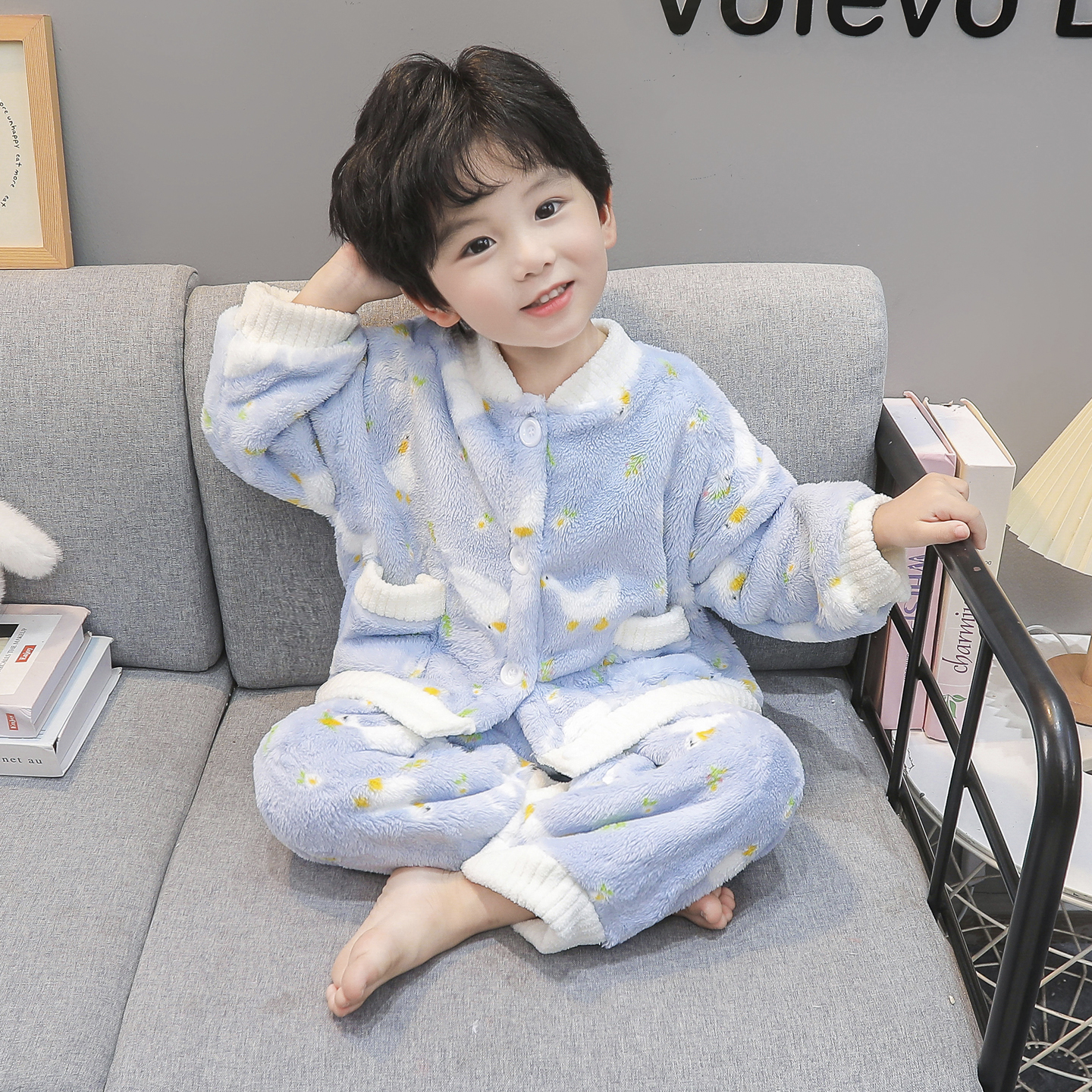 男童珊瑚绒睡衣套装2025秋冬新款