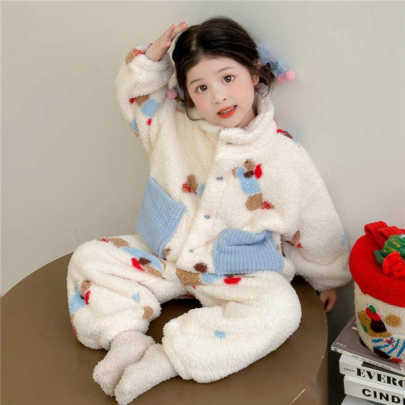 女童秋冬季睡衣套装新款2025开衫