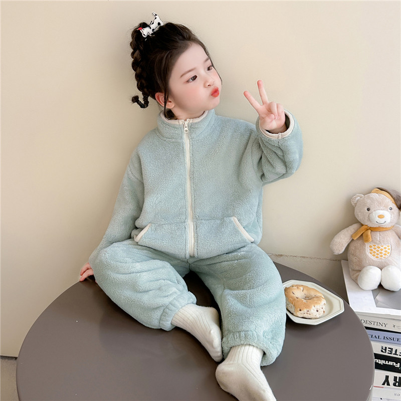 女童珊瑚绒睡衣套装儿童秋冬新款