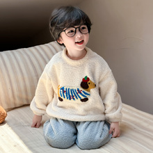 男宝宝家居服珊瑚绒儿童睡衣男童2025新款冬加厚男孩分体卡通冬装