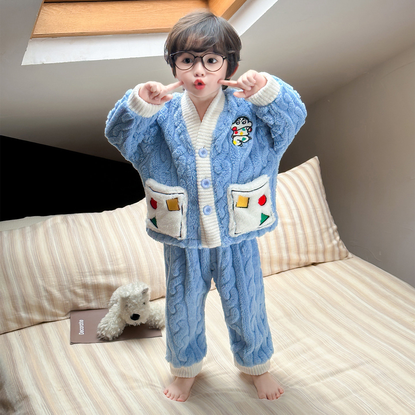 男童开衫睡衣套装秋冬款儿童保暖