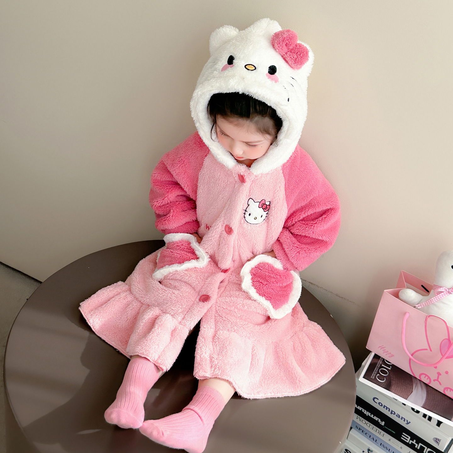 女童珊瑚绒睡袍秋冬款儿童睡衣