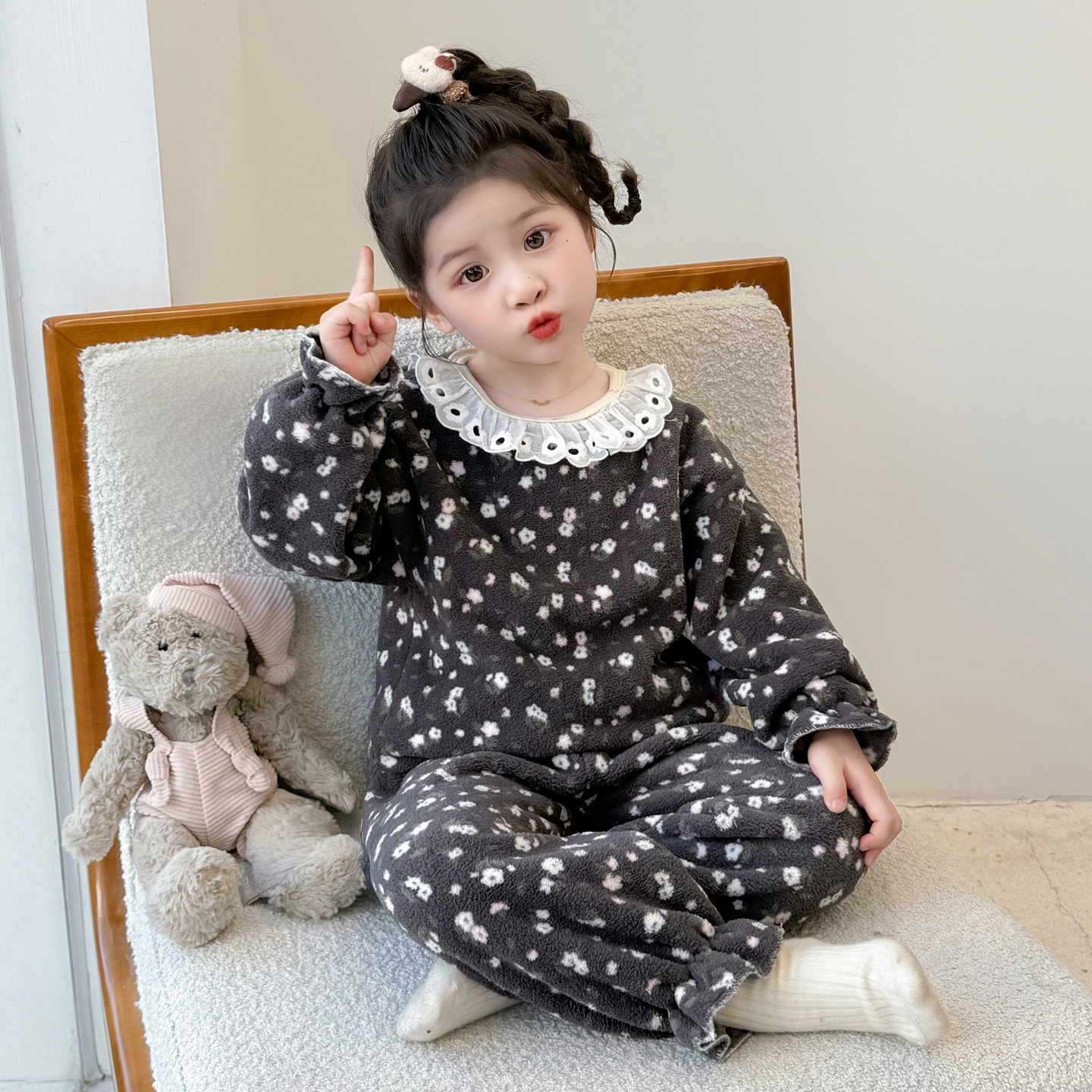 女童珊瑚绒睡衣套装秋冬季2025新