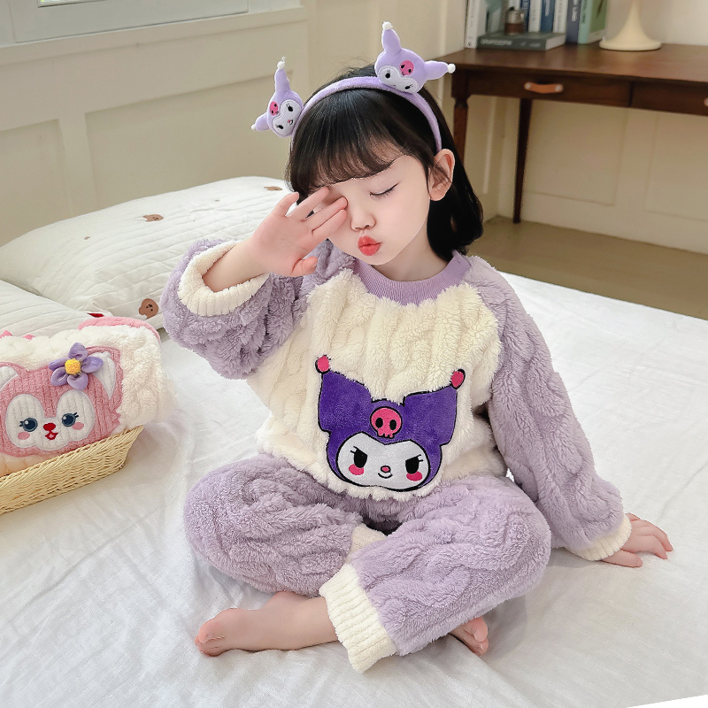 女童珊瑚绒家居服套装秋冬款