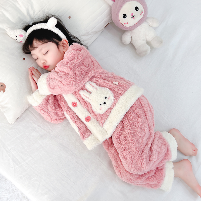女童珊瑚绒睡衣秋冬家居服套装