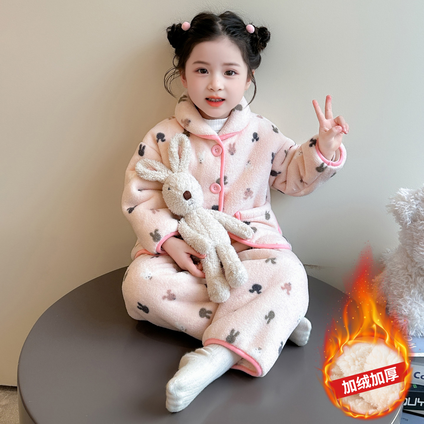 女童睡衣套装冬款加绒加厚珊瑚绒