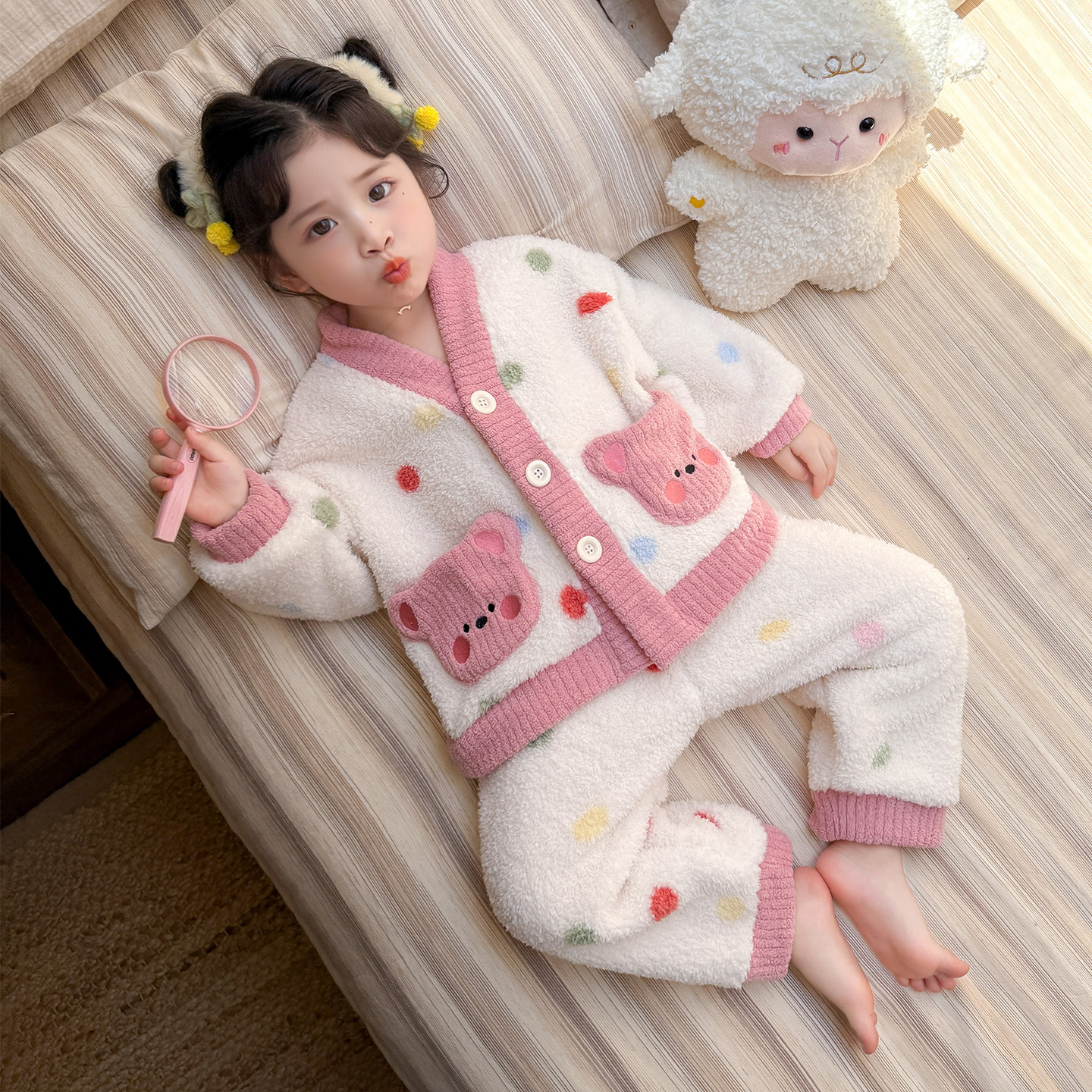 女童珊瑚绒睡衣套装秋冬款