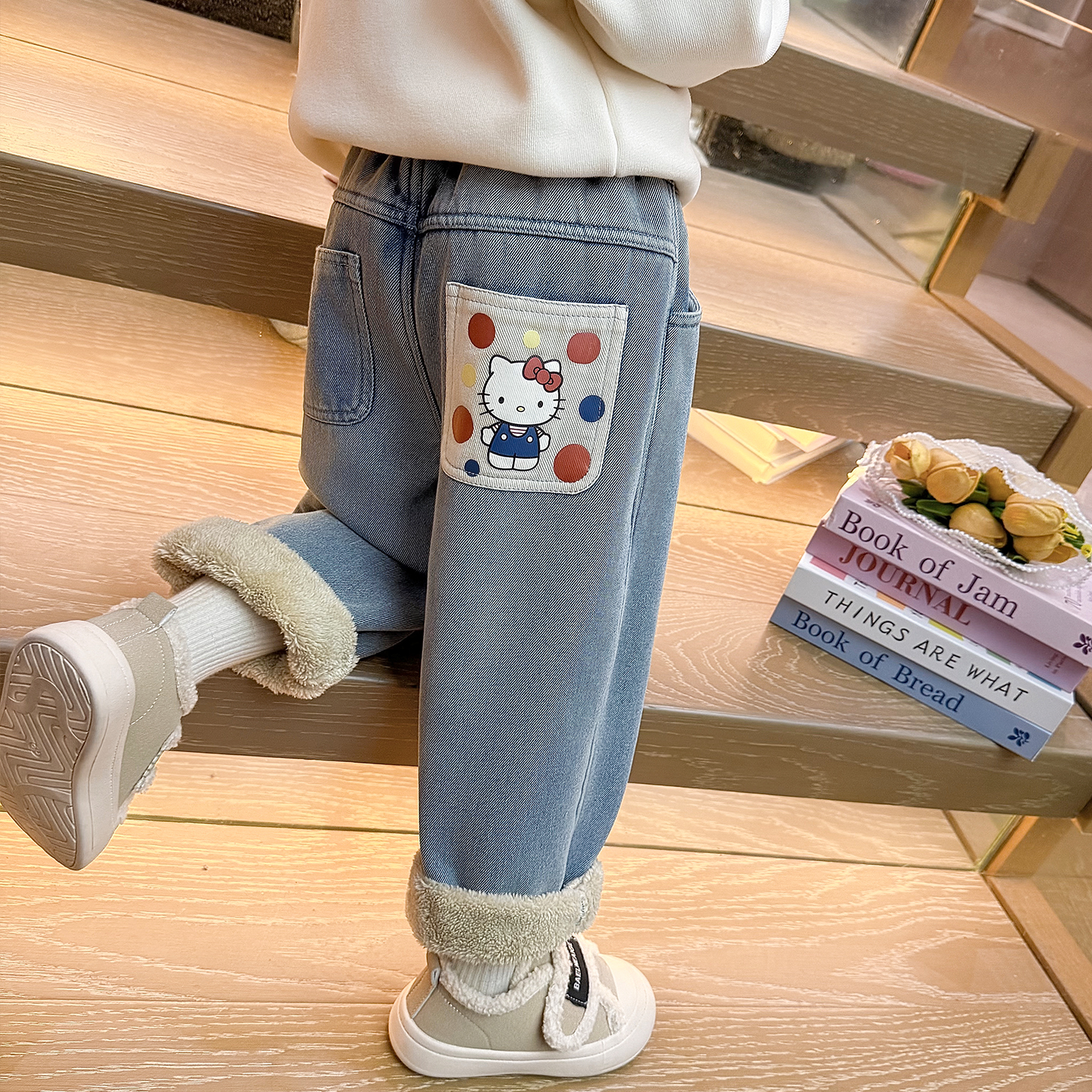 女童加绒牛仔裤冬季2025新款保暖