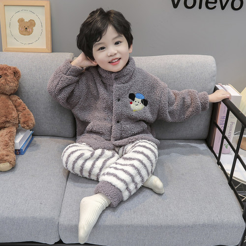 男童珊瑚绒睡衣套装秋冬2025新款