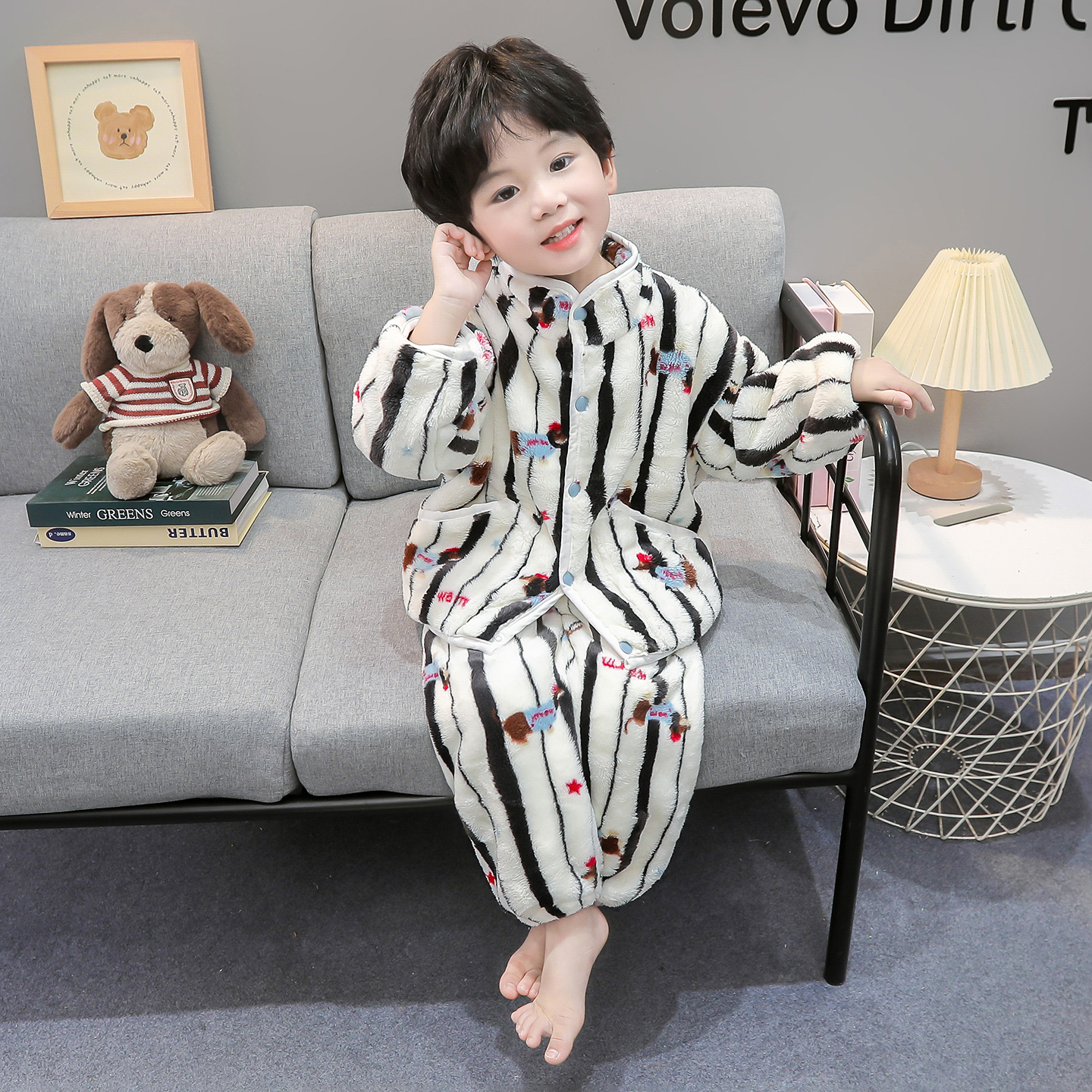 儿童法兰绒睡衣秋冬季2025新套装