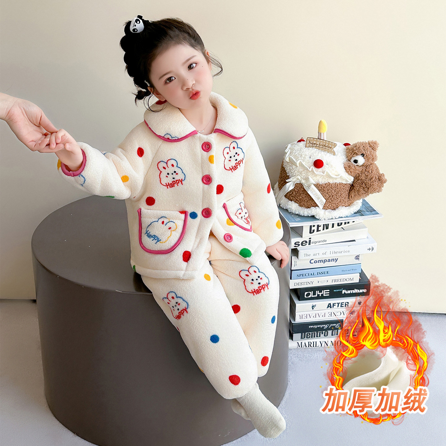 女童睡衣冬季加厚棉袄套装